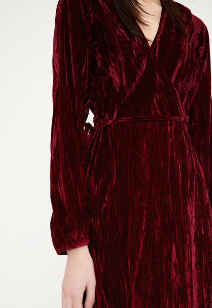 Velvet Mini Wrap Dress - Burgundy