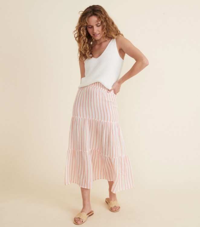 Corinne Maxi Skirt - Pink/Orange/White Stripe