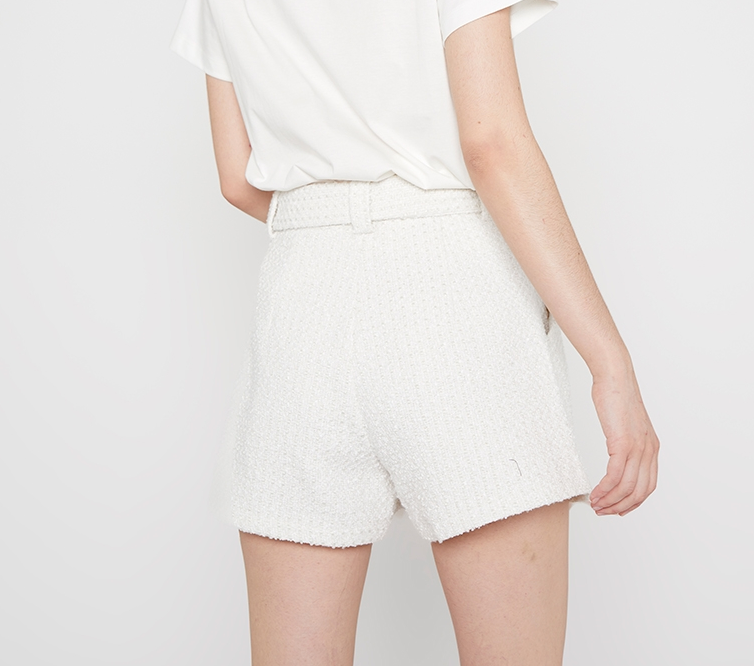 Loose Fit Tweed Shorts - White