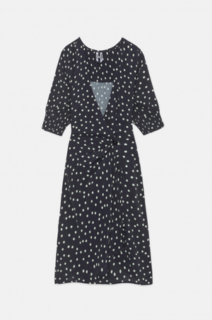 Polka Dot Print Wrap Mini Dress - Black