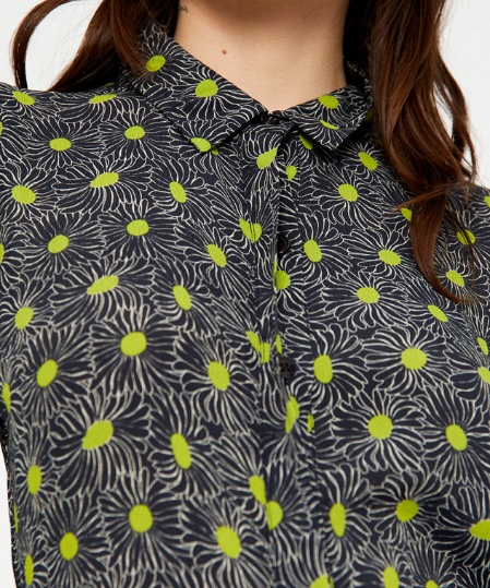 Crepe Midi Shirt Dress - Black Daisy Print