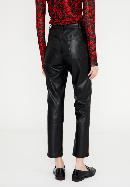 Faux Leather Five Pocket Trousers - Black