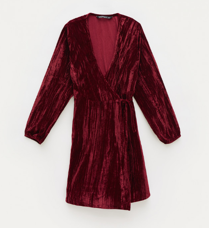 Velvet Mini Wrap Dress - Burgundy
