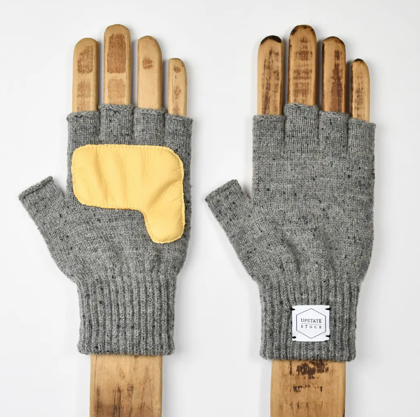 Grey Tweed Ragg Wool Fingerless Gloves - S/M