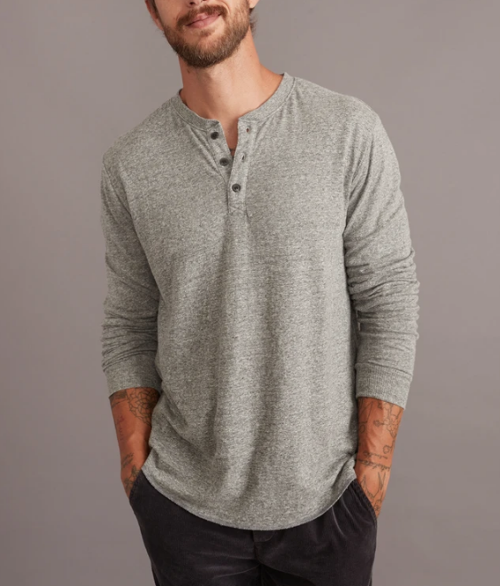 Double Knit Henley - Heather Grey