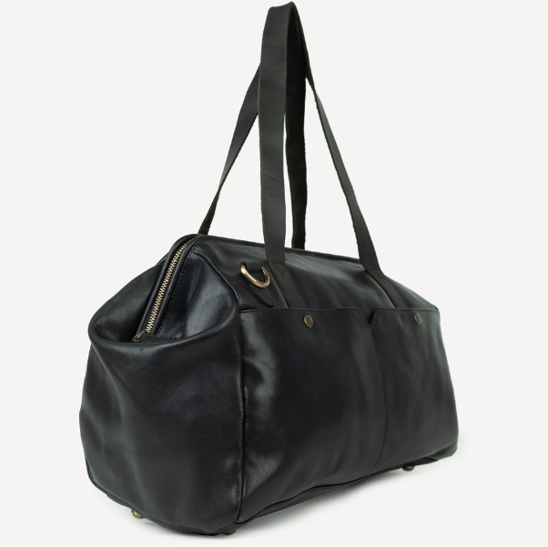 Leather Mini Weekender - Black