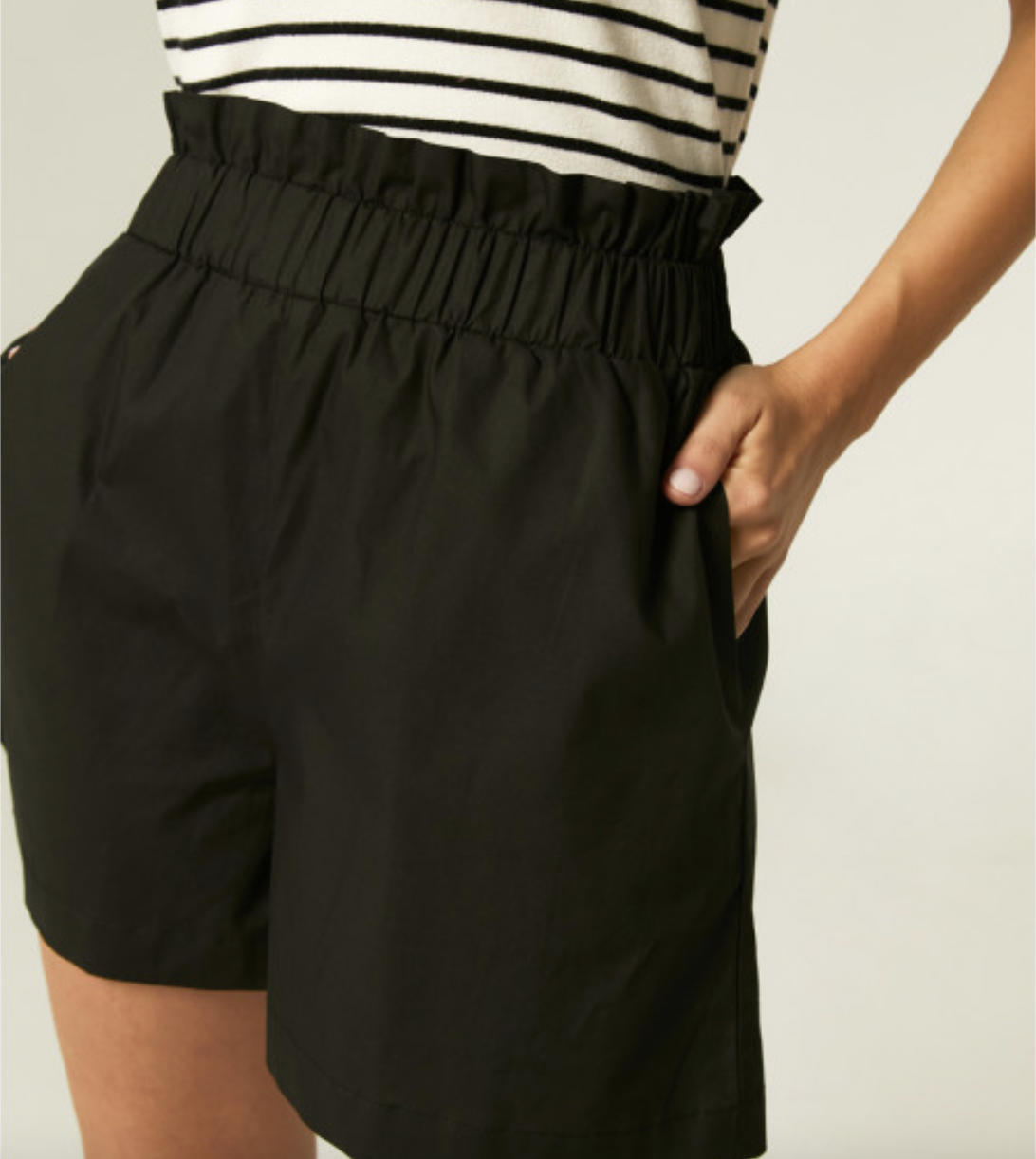Ruffle Waisted Poplin Shorts - Black