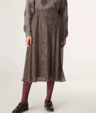 Pleated Lurex Skirt - Brown