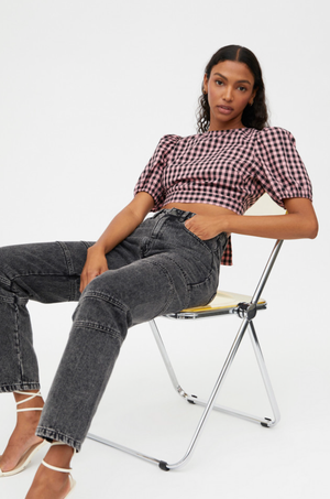 Gingham Print Crop Top - Pink