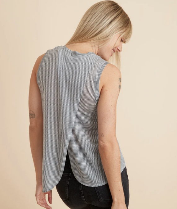 Tulip Back Tank - Navy/Natural Stripe