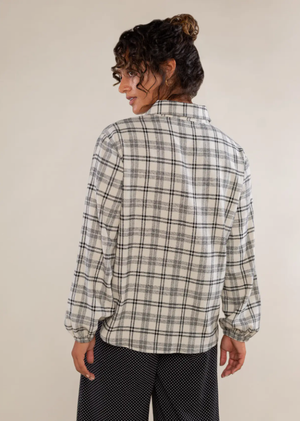 Aya Plaid Button Up Top - Off White/Black