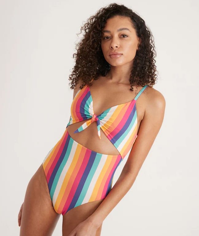 Havana Tie Front One Piece - Multi Stripe
