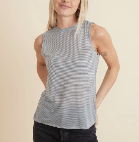Tulip Back Tank - Navy/Natural Stripe