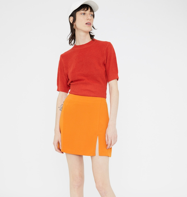 Crepe Mini Shift Skirt - Orange