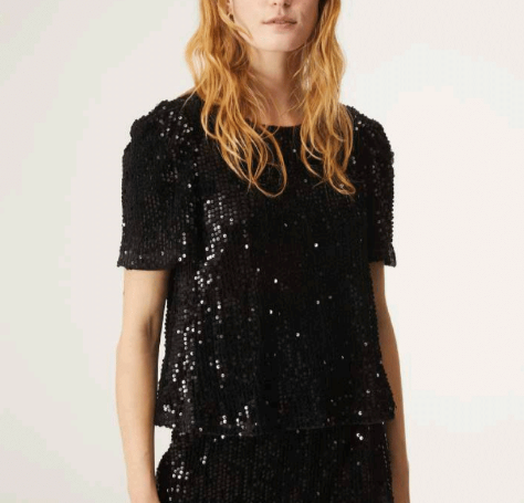 Short Sleeve Sequin Top - Black