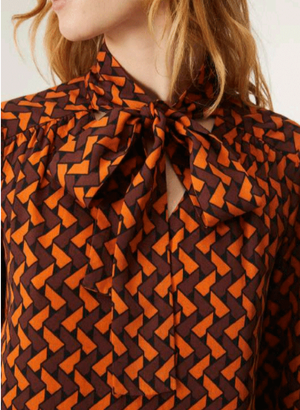 Labyrinth Print Dress - Orange/Brown