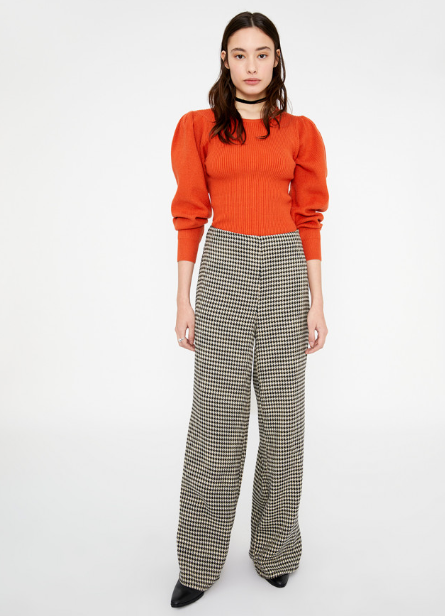 Wide Leg Trousers - Black/White Houndstooth