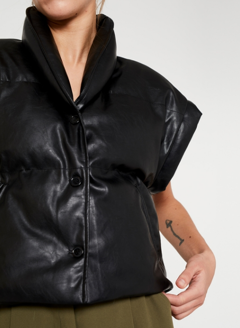 Faux Leather Puffer Gilet - Black