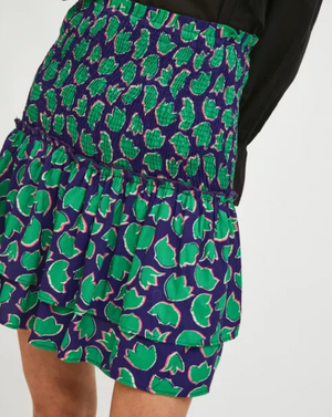 High Waisted Mini Skirt - Tulip Print Blue/Green