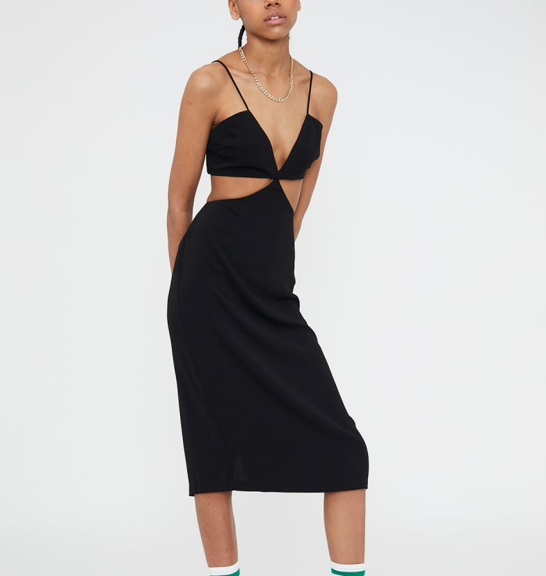 Strappy Cut Out Midi Dress - Black