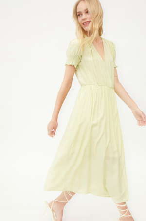 Jacquard Lightweight Midi Dress with Flowers - Green