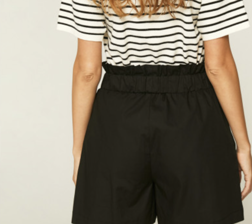 Ruffle Waisted Poplin Shorts - Black