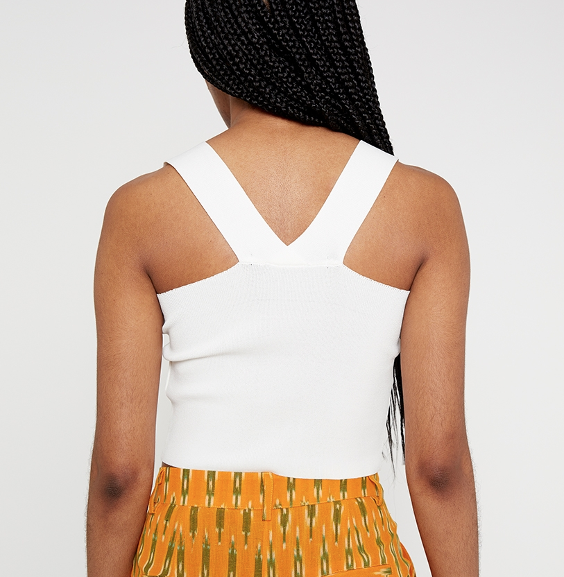 Knit Back Wrap Top - White
