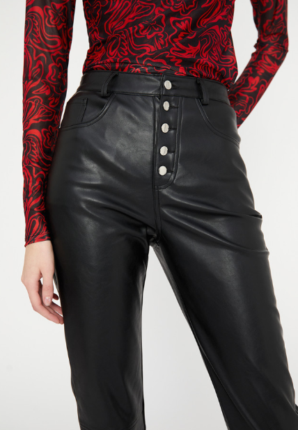 Faux Leather Five Pocket Trousers - Black