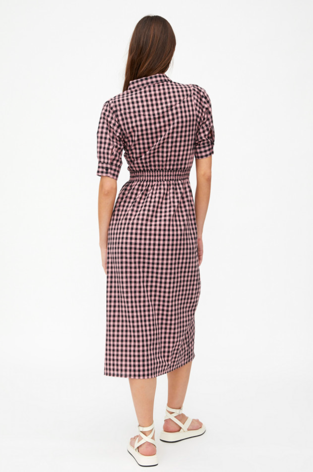 Gingham Print Midi Dress - Pink