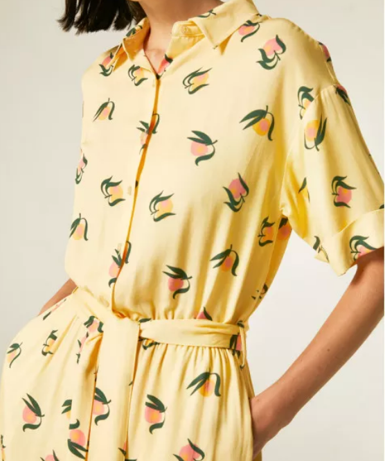 Shirt Playsuit with Belt - Peach Print