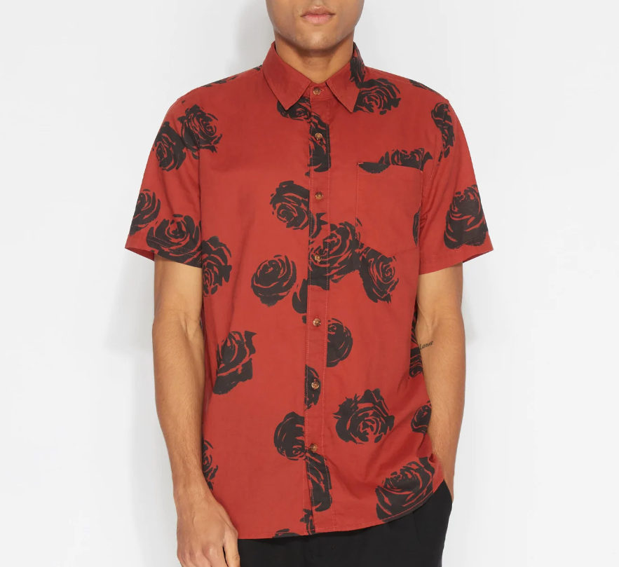 Roses Short Sleeve Woven Shirt - Red