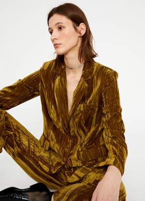 Textured Velvet Blazer - Green