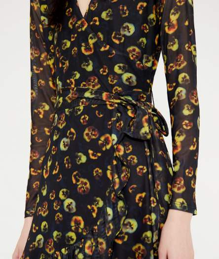 Sheer Mini Wrap Dress - Sheer Black Violets