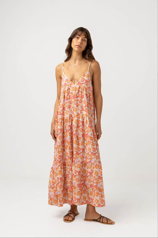 Rosa Floral Tiered Midi Dress - Pink