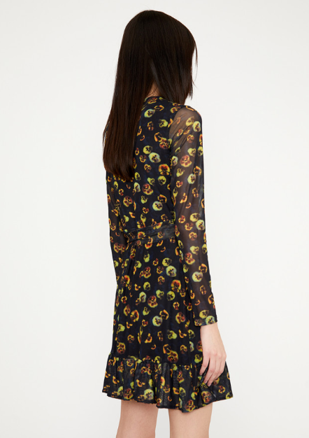 Sheer Mini Wrap Dress - Sheer Black Violets