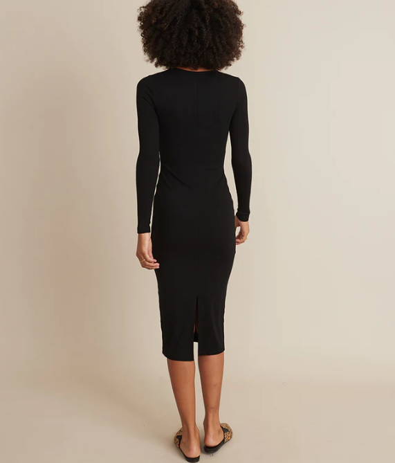 Lexi Rib Long Sleeve Midi Dress - Black