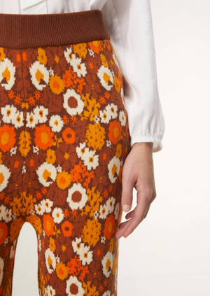 Autumn Floral Knit Pants - Brown/Orange