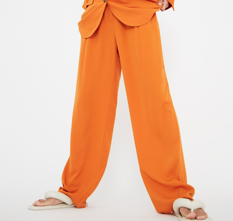 Wide Leg Pleat Pants - Orange
