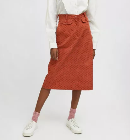 High Waisted Straight Skirt - Brown Polka Dot