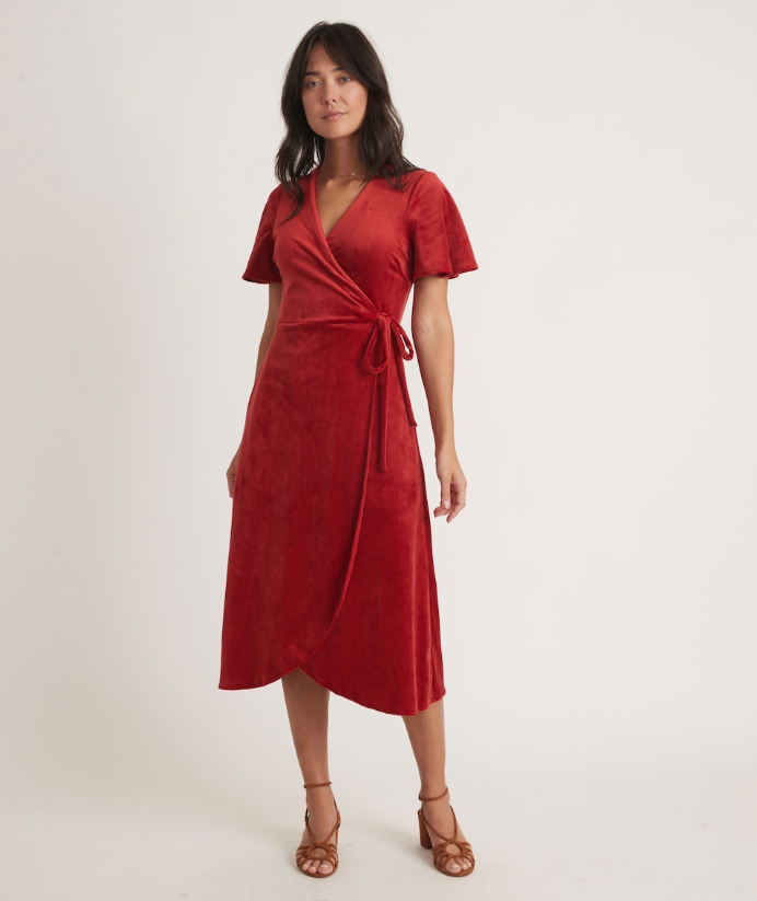 Viola Velour Wrap Dress - Red Dhalia