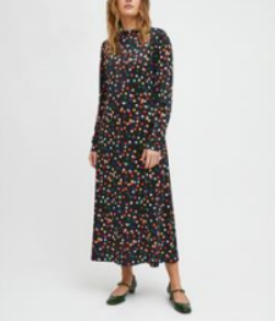 Long Sleeve Maxi Dress - Multi Dot Black