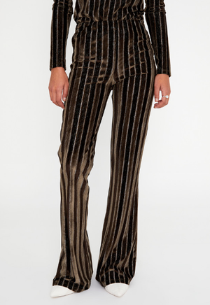 Flared Velvet Trousers -  Black/Silver Glitter Stripe