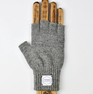 Grey Tweed Ragg Wool Fingerless Gloves - S/M