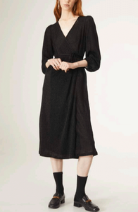 Lurex Wrap Midi Dress - Black