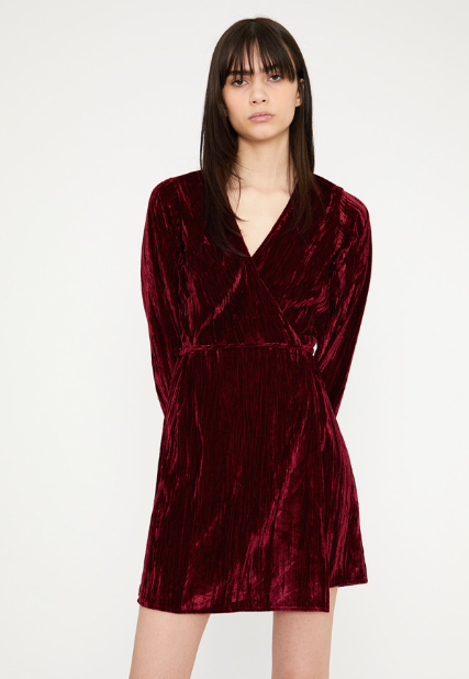 Velvet Mini Wrap Dress - Burgundy