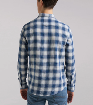 Regular Fit Western Shirt - Washed Blue Plaid