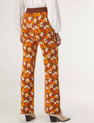 Autumn Floral Knit Pants - Brown/Orange