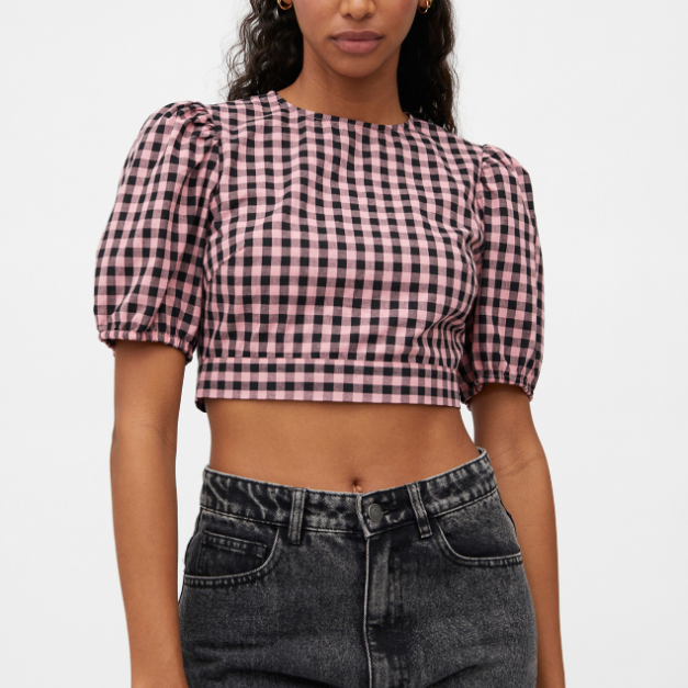 Gingham Print Crop Top - Pink