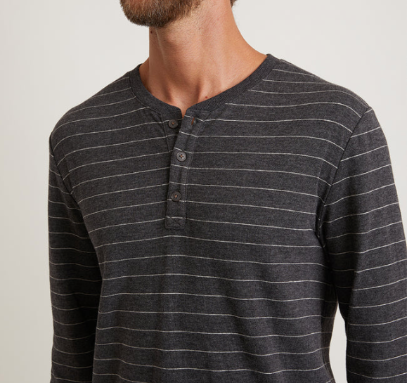 Double Knit Henley - Faded Black/White