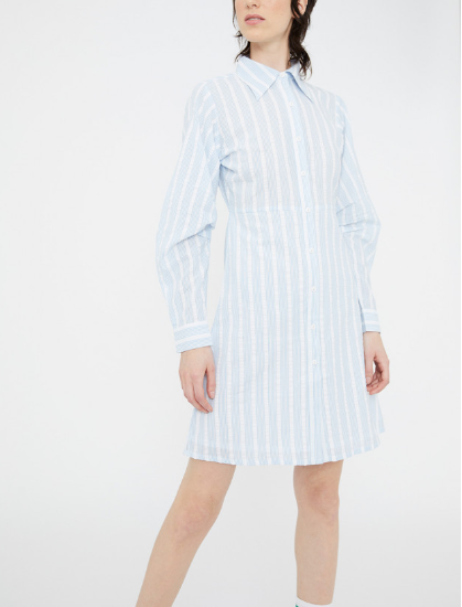 Cotton Mini Shirt Dress - Blue Striped